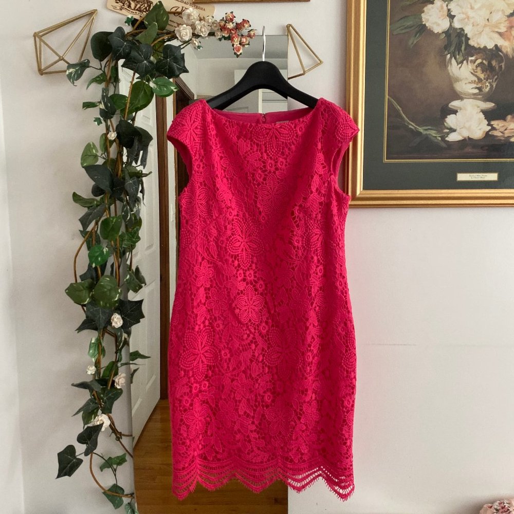 Anne Klein Hot Pink Cap Sleeve Crochet Lace Shift
